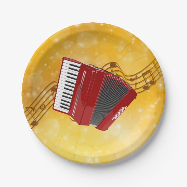 Red Accordion, Musical Notes on Gold background Pappteller (Vorderseite)