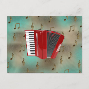 Red Accordion on Musical Notes Postkarte