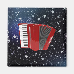 Red Accordion on Night Sky Magnet