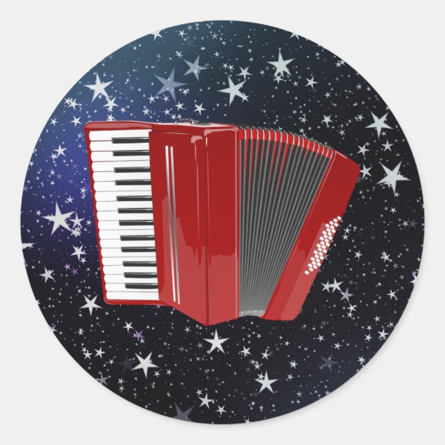 Red Accordion on Starry Sky,  Runder Aufkleber (Vorderseite)
