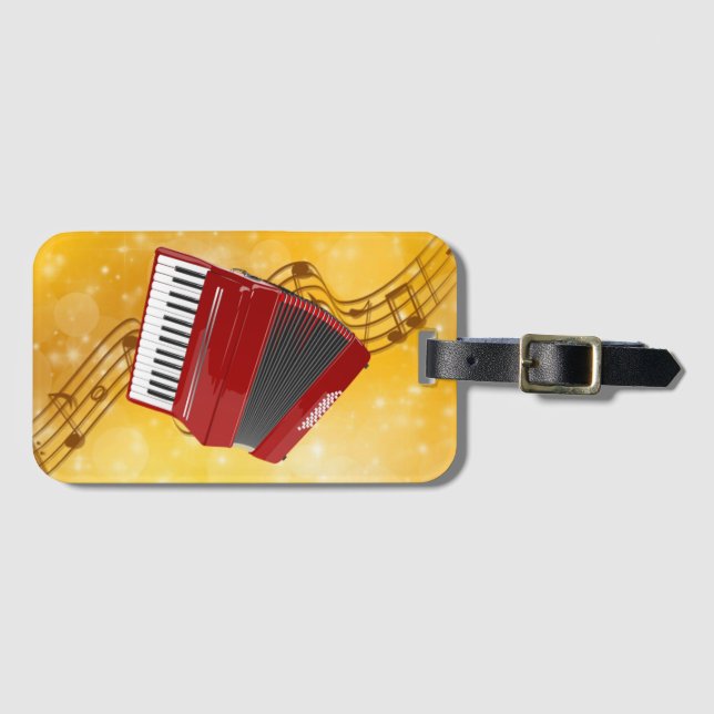 Red Accordion und Musical Notes Gepäckanhänger (Vorderseite (Horizontal))