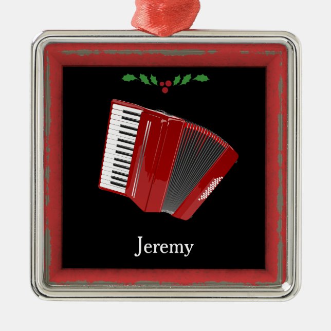 Red Accordion Weihnachtsvorlage Ornament Aus Metall (Vorne)