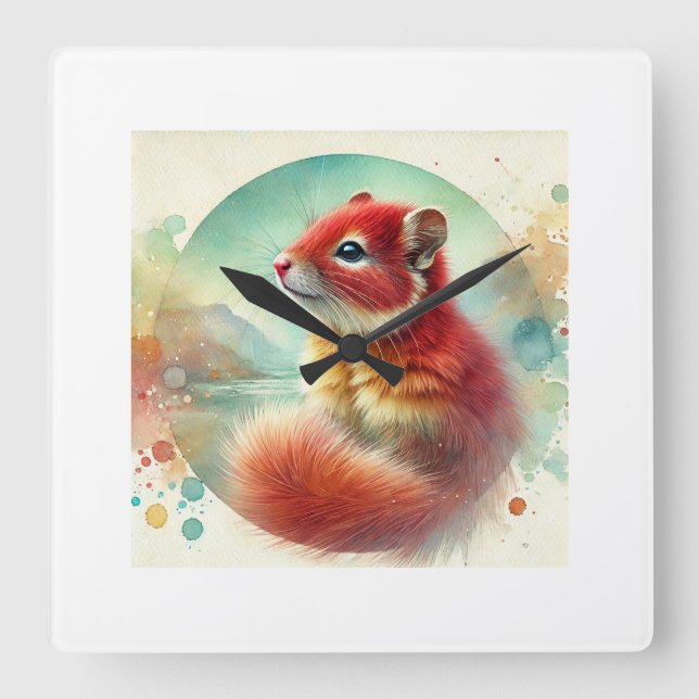 Red Acouchi Watercolor 290924AREF144 - Watercolor Quadratische Wanduhr (Vorderseite)