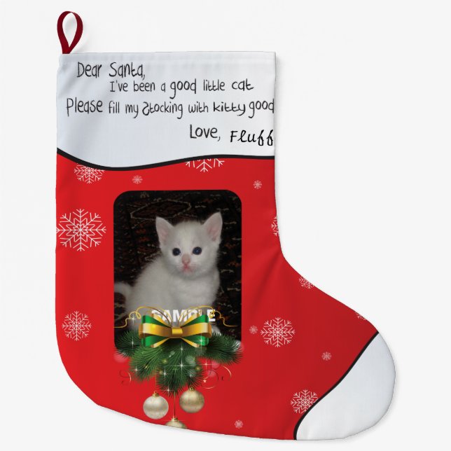 Red ADD IHR FOTO Cat Foto Holiday Strumpf Großer Weihnachtsstrumpf (Vorderseite)