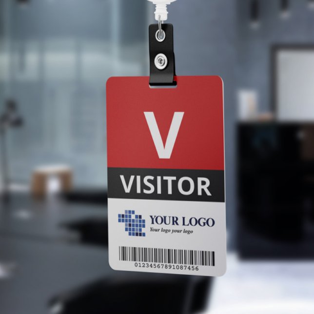 Red Add Your Logo & Bar Code Besucher Ausweis (Von Creator hochgeladen)