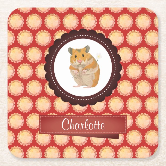 Red Add Your Name Hamster Rechteckiger Pappuntersetzer (Vorderseite)