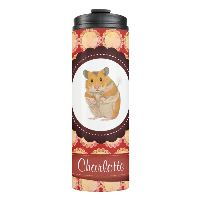 Red Add Your Name Hamster Thermosbecher (Vorderseite)
