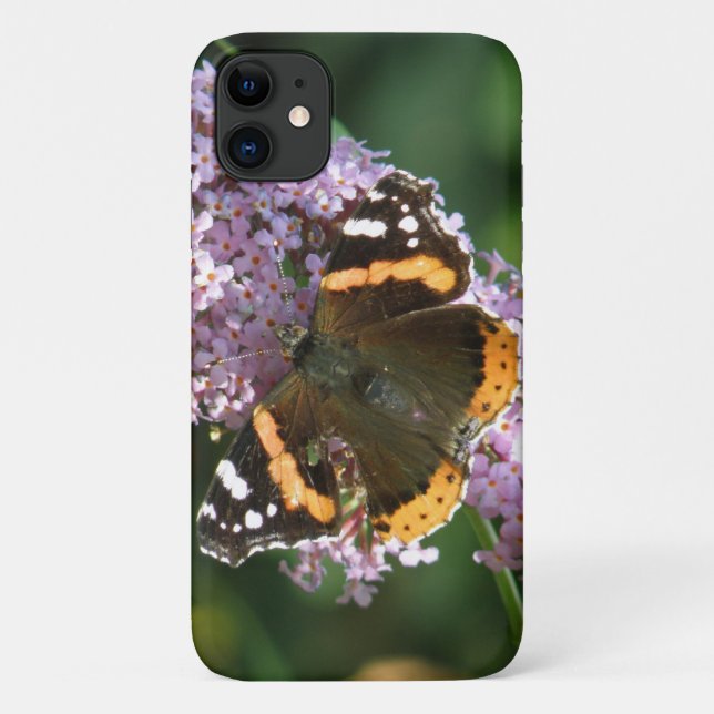 Red Admiral Butterfly und Buddleia iPhone Case (Rückseite)