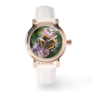 Red Admiral Butterfly und Buddleia Watch Armbanduhr