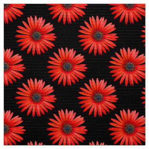 Red African Daisy Pattern auf schwarz Stoff
