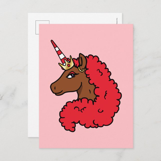 Red Afro Unicorn Postkarte (Vorne/Hinten)