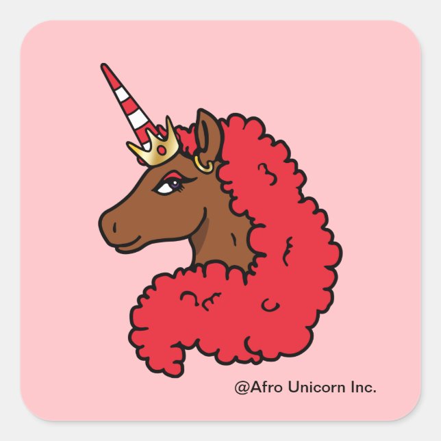 Red Afro Unicorn Quadratischer Aufkleber (Vorderseite)