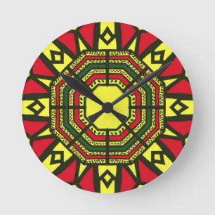 Red Afrocentric Tribal Runde Wanduhr