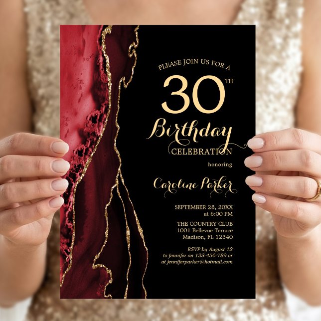 Red Agate Gold Black 30. Geburtstag Einladung (Von Creator hochgeladen)