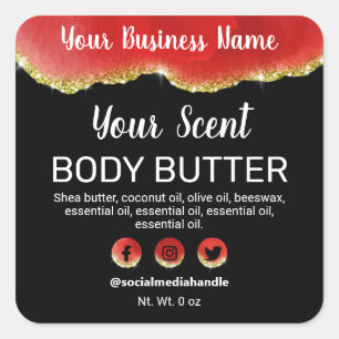 Red Agate Gold Trim Glitzer Black Product Labels Quadratischer Aufkleber