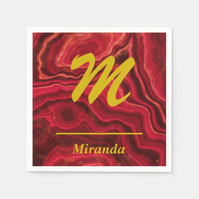 Red Agate Marmor mit Goldmonogramm und Name Serviette (Vorderseite)
