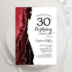 Red Agate White Gold 30. Geburtstag Einladung
