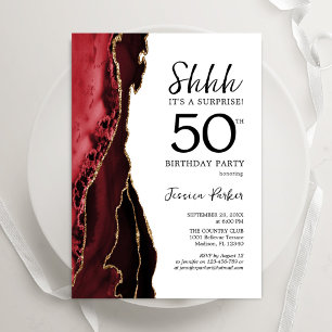 Red Agate White Gold Überraschung 50. Geburtstag Einladung