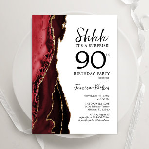 Red Agate White Gold Überraschung 90. Geburtstag Einladung