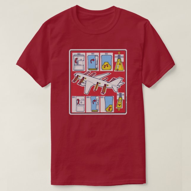 Red Airline Emergency Safety Card T-Shirt (Design vorne)