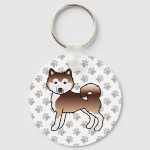 Red Alaskan Malamute Niedlich Cartoon Dog & Paws Schlüsselanhänger