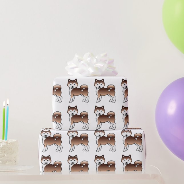 Red Alaskan Malamute Niedlich Dog Pattern Geschenkpapier (Partygeschenke)