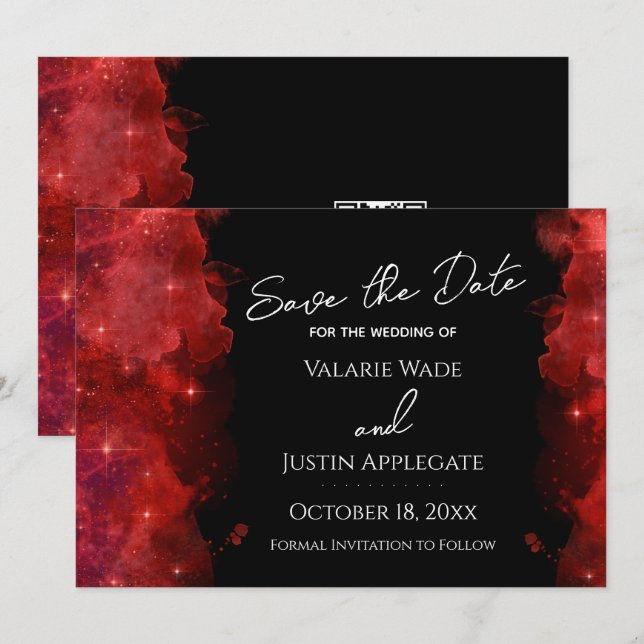 Red Alcohol Ink Galaxy Save the Date Hochzeit Einladung (Vorne/Hinten)