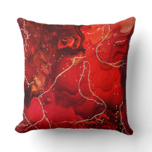 Red Alcohol Ink Gold Abstrakt Fluid Throw Kissen