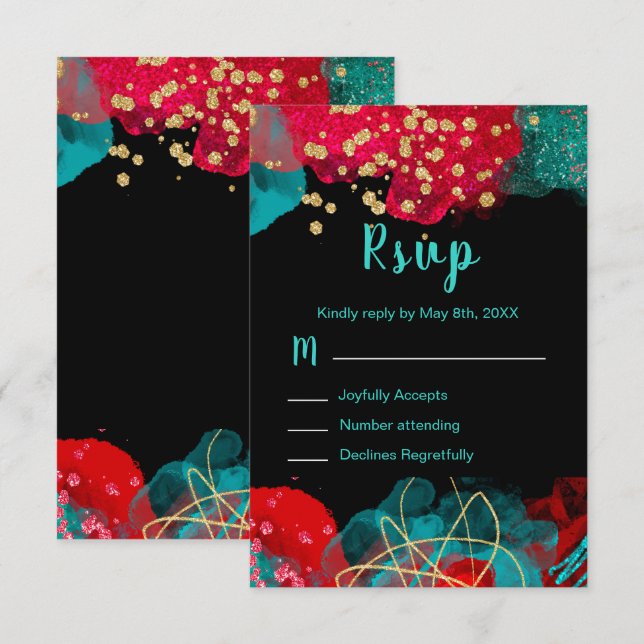 Red Alcohol Ink Sweet 16 Birthday Party RSVP Karte (Vorne/Hinten)