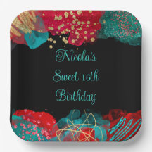 Red Alcohol Ink Sweet 16 Geburtstagsparty