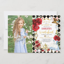 Red Alice im Wunderland Mad Hatter Birthday Tee Einladung