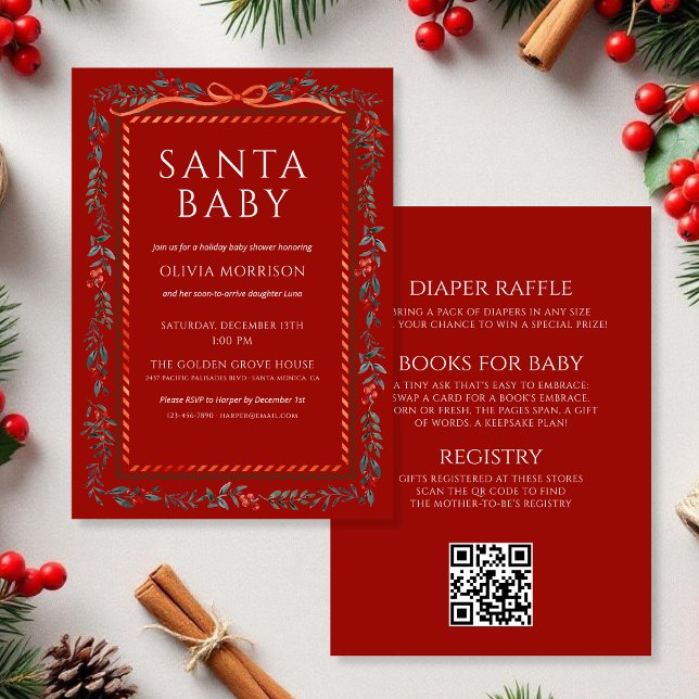 Red All in One Santa Baby Christmas Baby Shower Einladung (Von Creator hochgeladen)