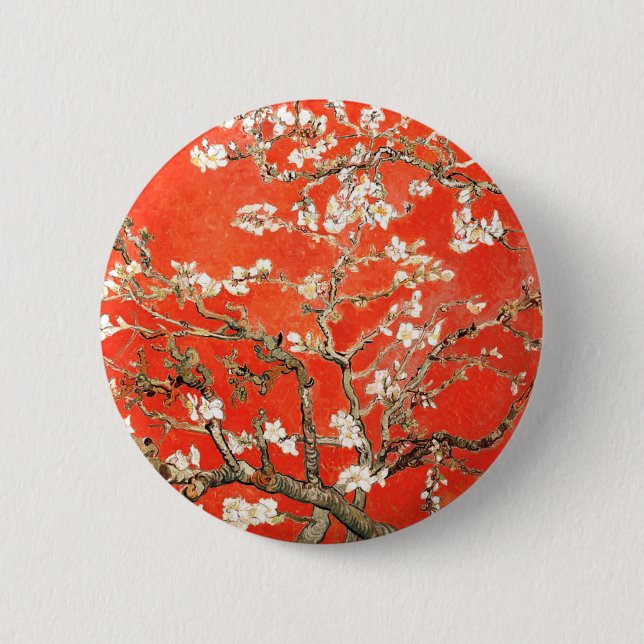 Red Almond Blossoms - Vincent Van Gogh Button (Vorderseite)
