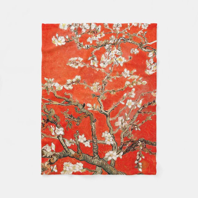 Red Almond Blossoms Vincent Van Gogh Fleecedecke (Vorderseite)