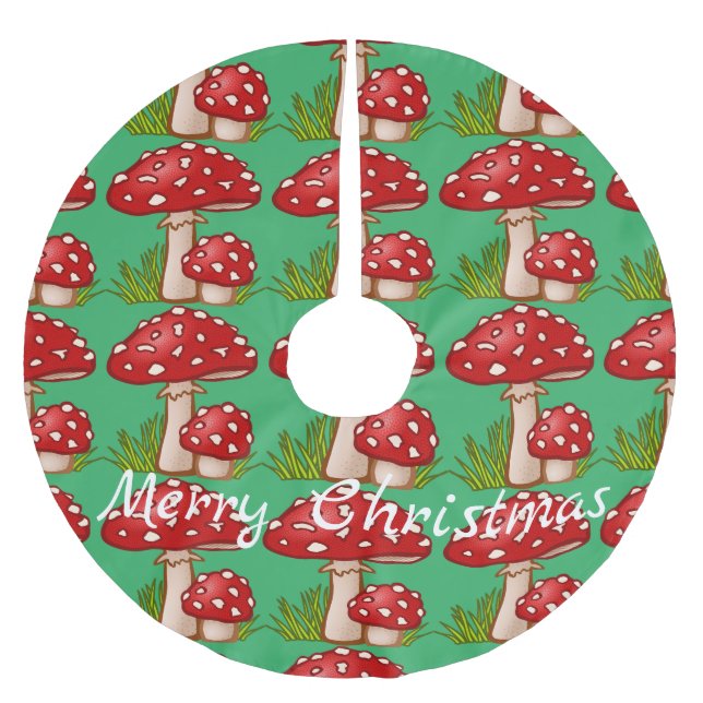 Red Amanita Mushrooms Thunder_Cove Polyester Weihnachtsbaumdecke (Vorderseite)