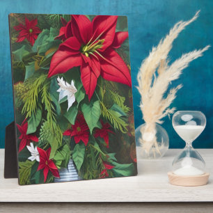 Red Amaryllis and Poinsettia with Pine Bouquet Fotoplatte