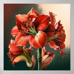 Red Amaryllis Blume Art Print Poster