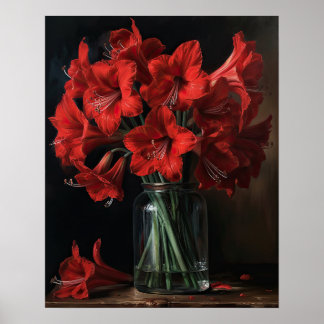Red Amaryllis Blume Art Print Poster