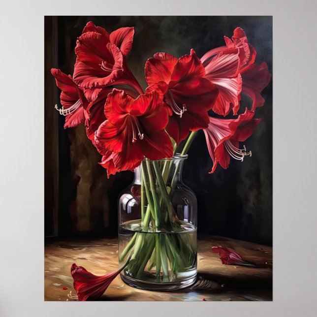Red Amaryllis Blume Art Print Poster (Vorne)