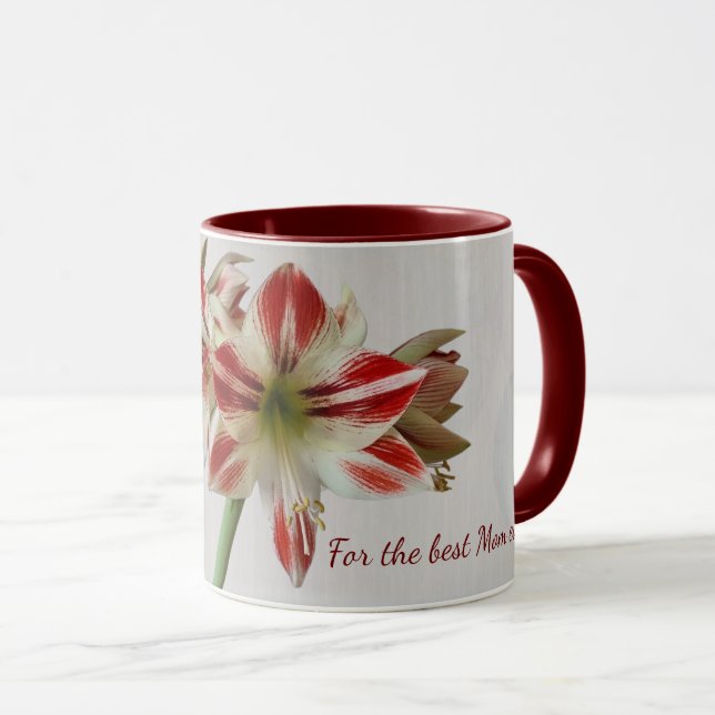 Red Amaryllis Blume Tasse mit benutzerdefiniertem  (VorderseiteRechts)