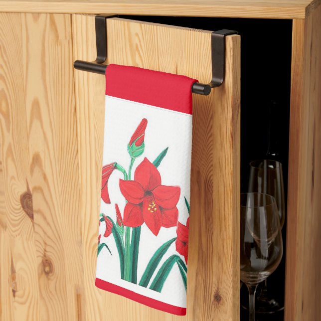 Red Amaryllis Kitchen Handtuch Weihnachtsgeschenk  (Drittel gefaltet)