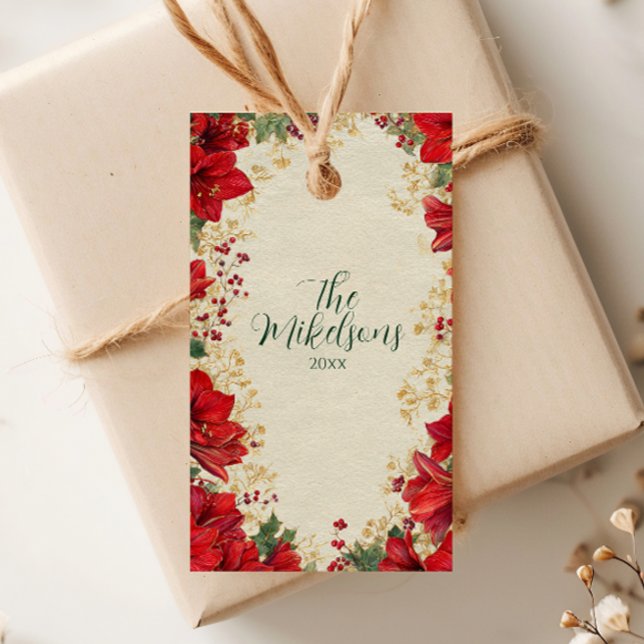 Red Amaryllis Rustic Holiday Weihnachten Geschenkanhänger (Von Creator hochgeladen)