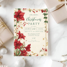 Red Amaryllis Rustikale Weihnachten Einladung