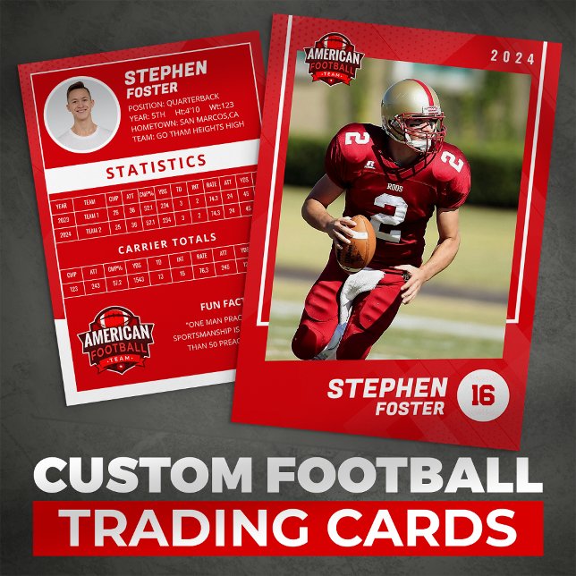 Red American Football Player Trading Card Telefonnummerkarte (Von Creator hochgeladen)