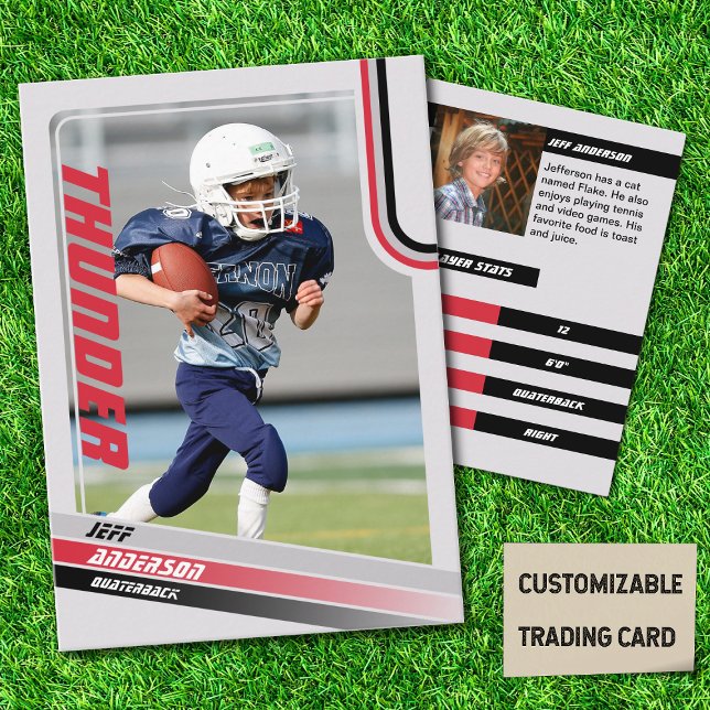 Red American Football Trading Card für Kinder Telefonnummerkarte (American Football Player Trading Card for Kids in Grey with Custom Team and Player Name Red)