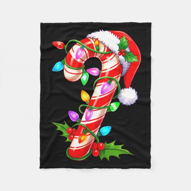 Red &amp; White Candy Cane Crew Christmas Santa Ha Fleecedecke (Vorderseite)