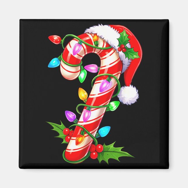 Red &amp; White Candy Cane Crew Christmas Santa Ha Magnet (Vorne)