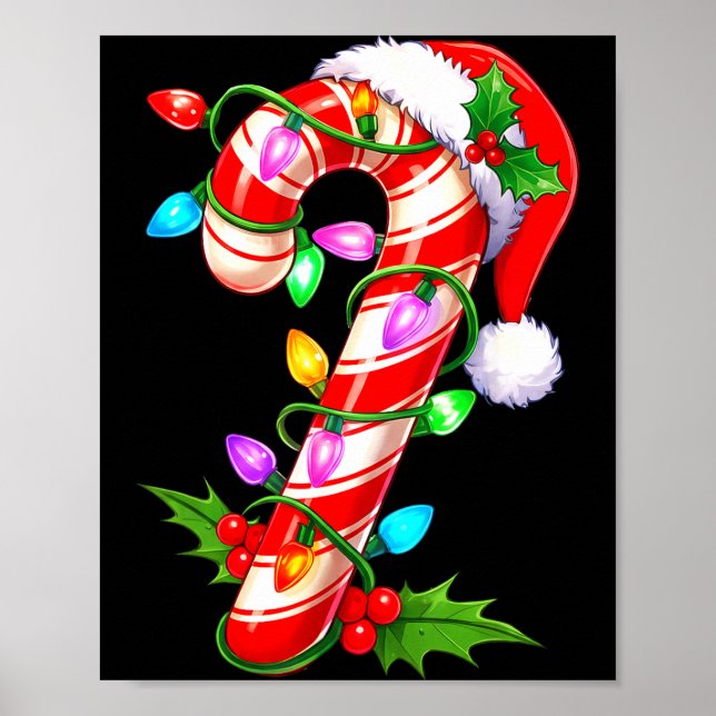 Red &amp; White Candy Cane Crew Christmas Santa Ha Poster (Vorne)