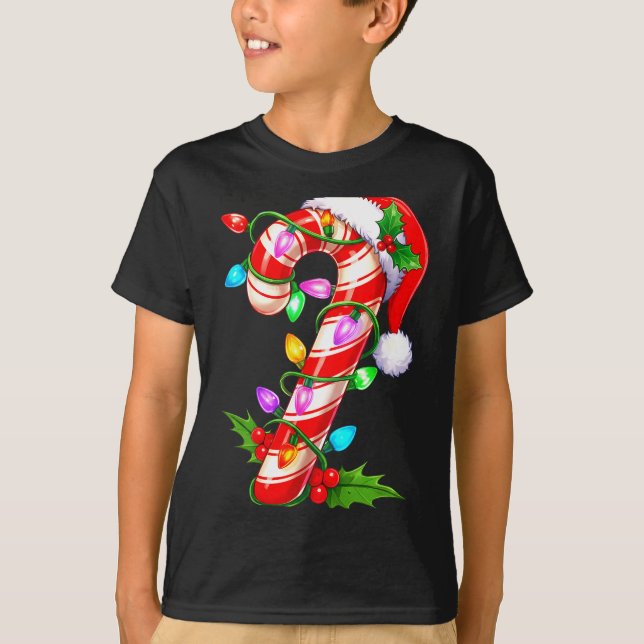 Red &amp; White Candy Cane Crew Christmas Santa Ha T-Shirt (Vorderseite)