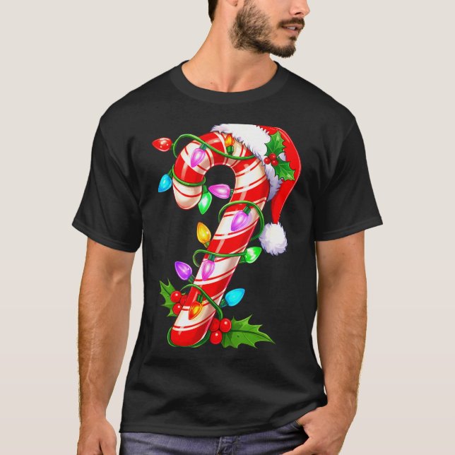 Red &amp; White Candy Cane Crew Christmas Santa Ha T-Shirt (Vorderseite)